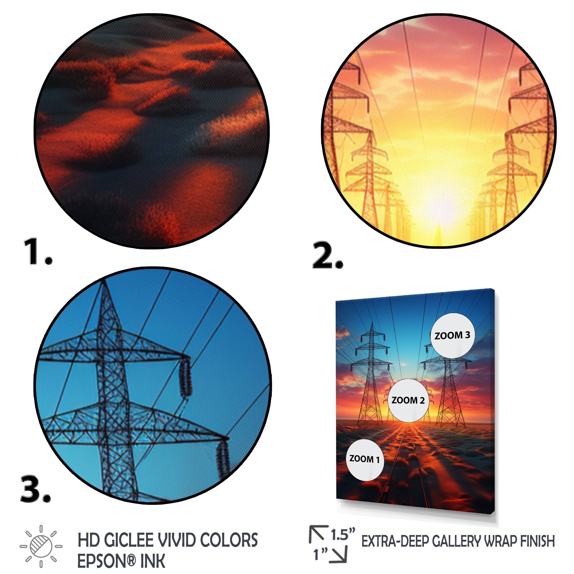 Designart "Power Lines Sunset" Power Lines Framed Wall Art Living Room Bed Bath & Beyond